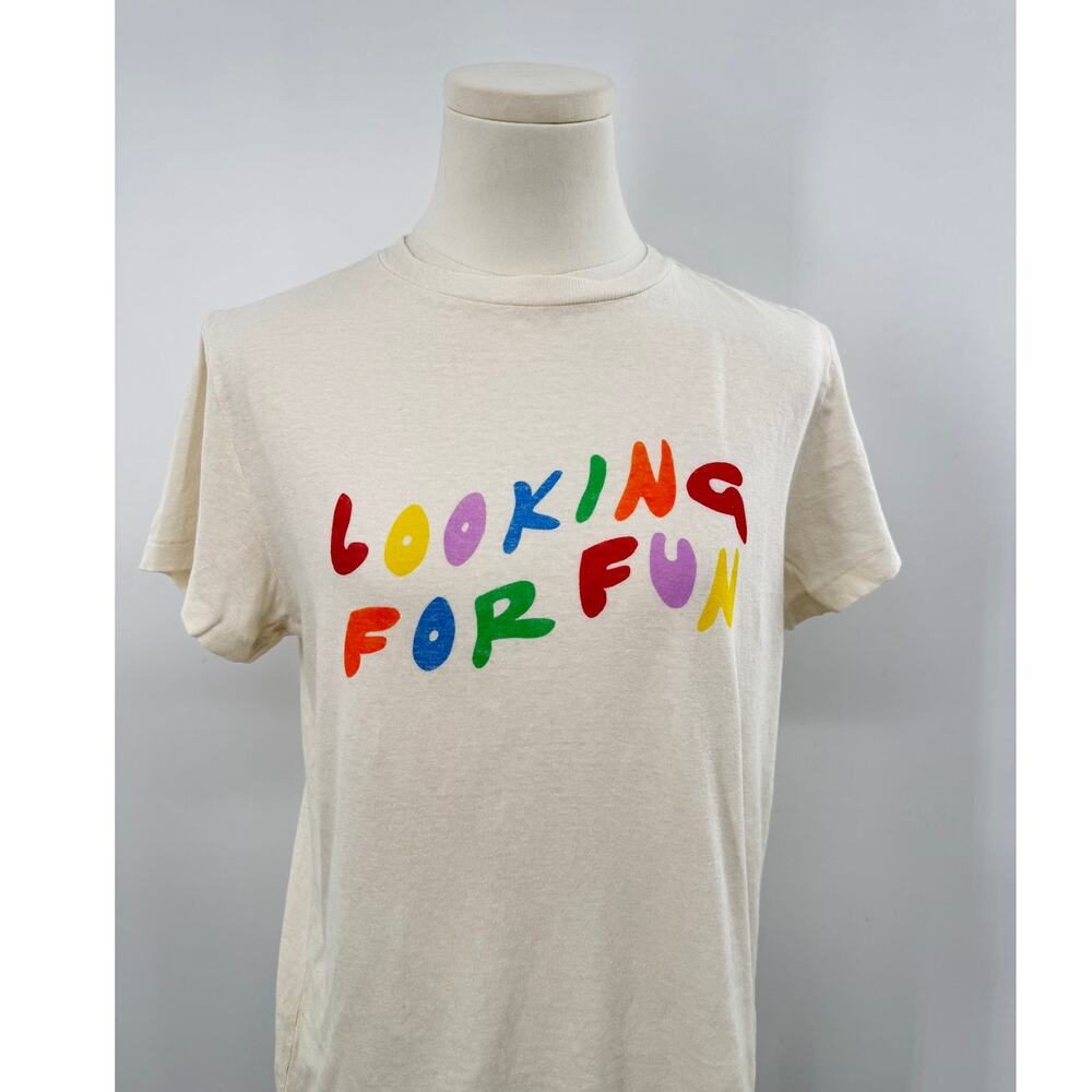 RE/DONE Vintage Graphic Tee Ivory Looking for Fun T-shirt Hanes White Top M NWT